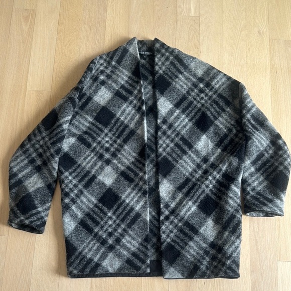 🧥 Cozy Oversized Plaid Wool-Blend Jacket Quiet Luxury Minimalist Layering Coat M - Picture 6 of 9